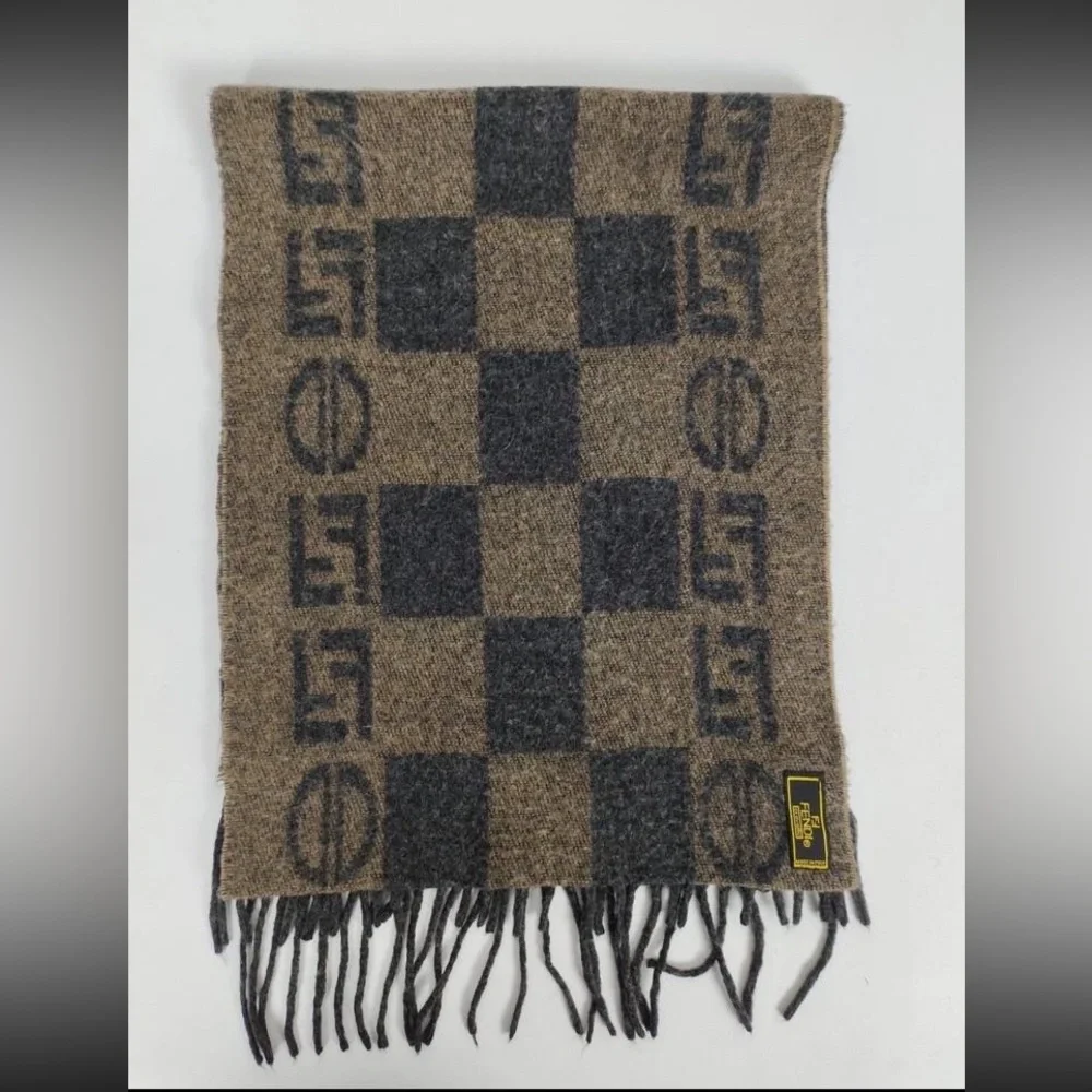 100% Authentic Fendi Men's Black and Brown Logo Scarf